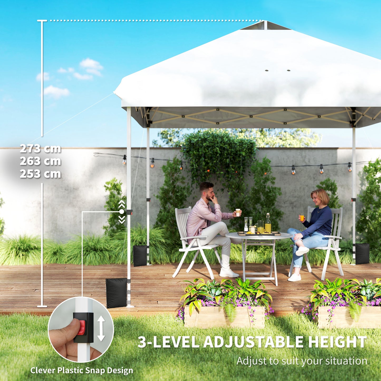 Outsunny 3 X 3 M Pop Up Gazebo With Wheels UPF 50 Plus One Touch Outdoor Garden Party Tent Marquee Canopy White