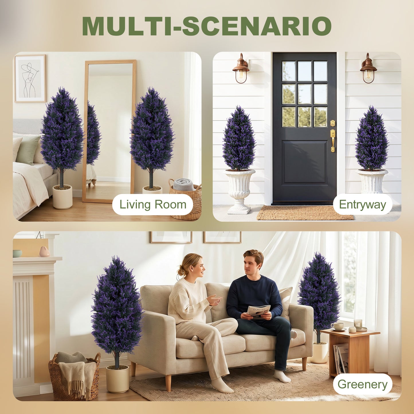 HOMCOM Set of 2 Artificial Lavender Flowers with Stakes UV Resistant Indoor and Outdoor Garden Decor 90 cm Blue
