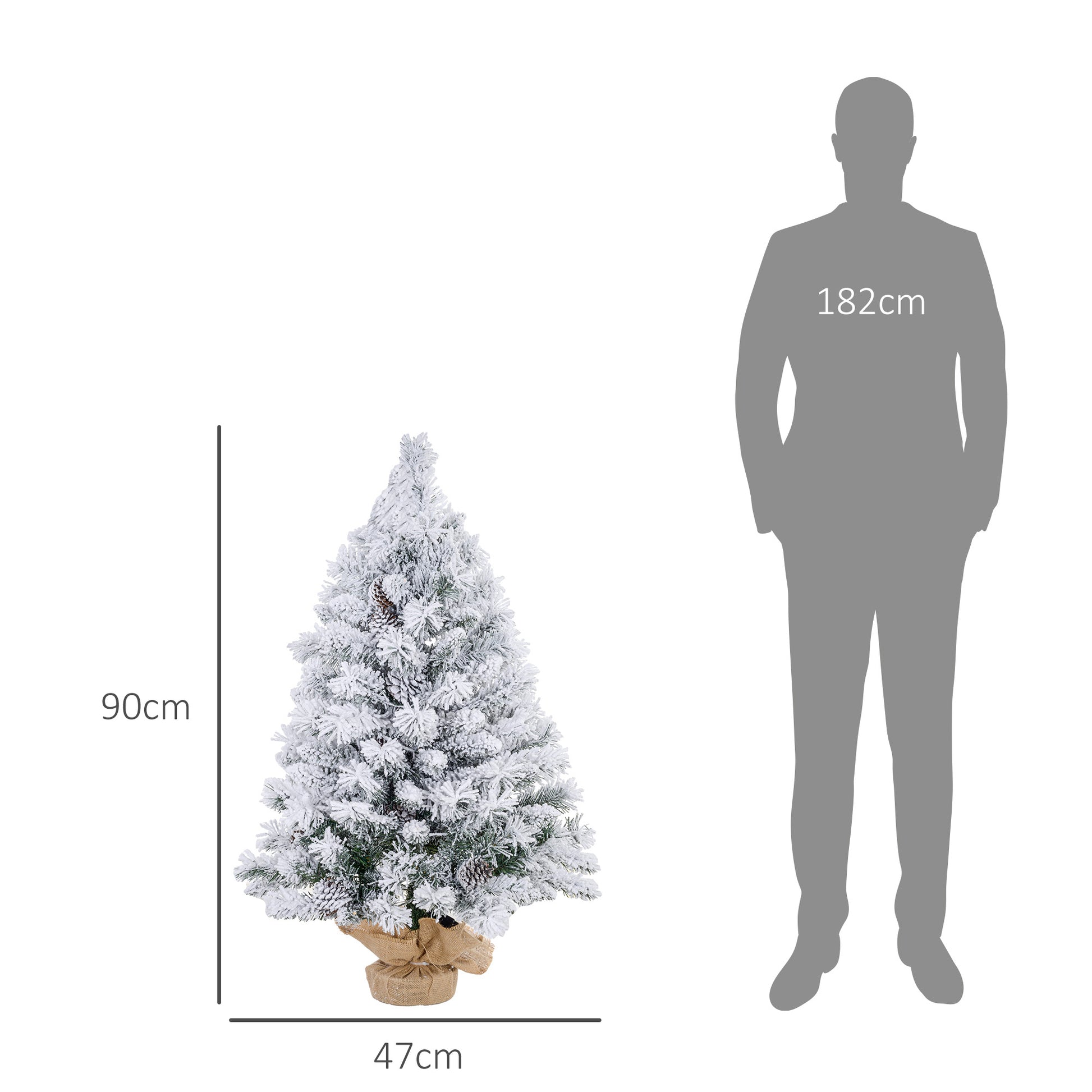 HOMCOM 3ft Flocked Prelit Christmas Tree with Warm White LEDs, Pine Cones, and Concrete Base - ALL4U RETAILER LTD