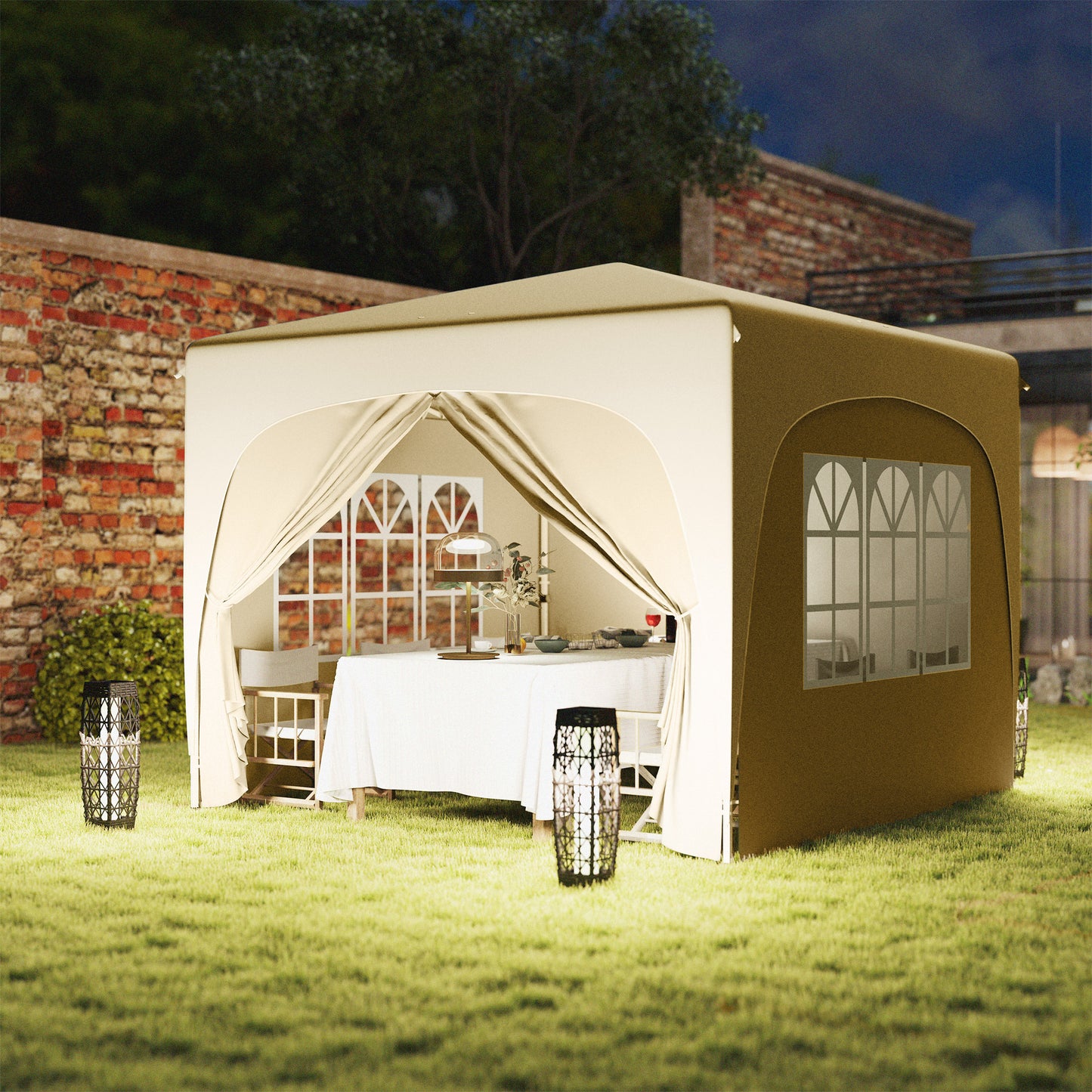 Outsunny 3x3m Pop Up Gazebo Shelter UPF50 Canopy UV Protection Adjustable Height 253cm 263cm 273cm Sand
