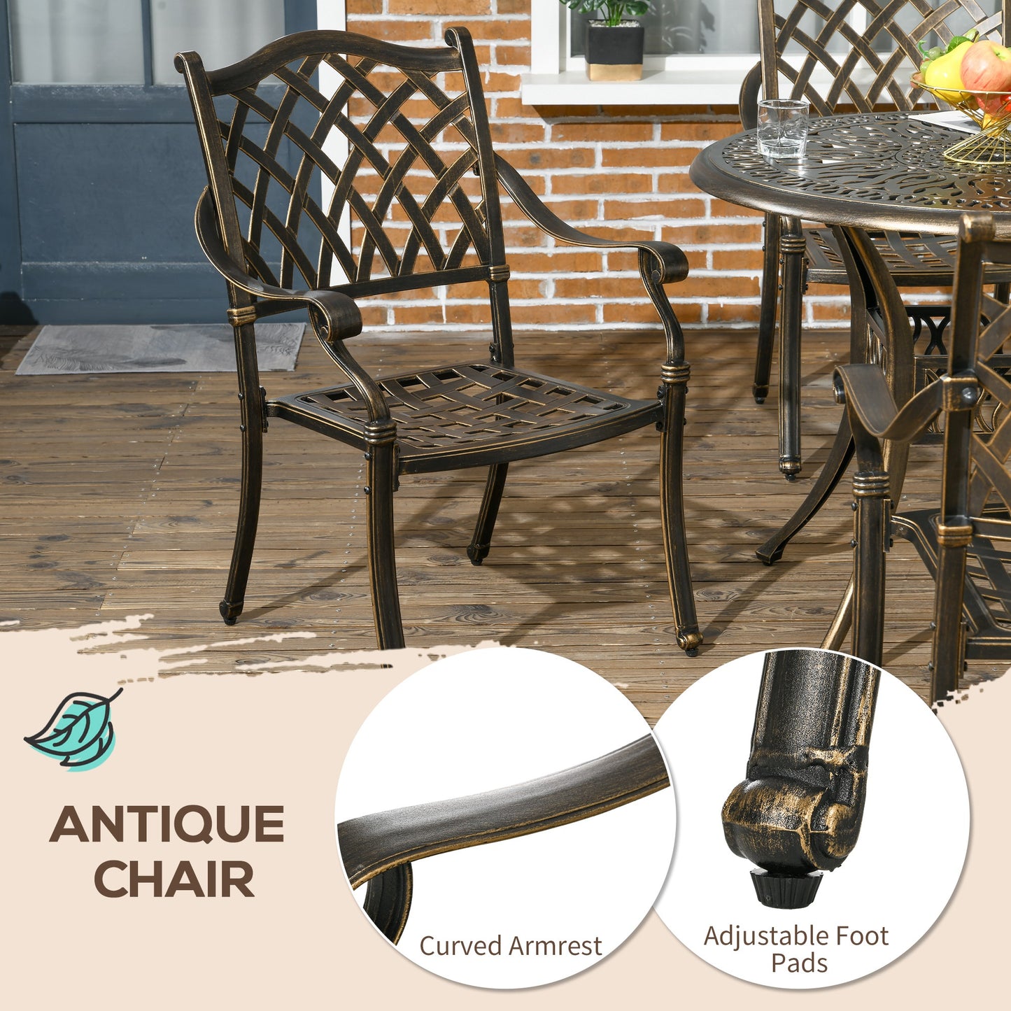 Outsunny Vintage-Inspired 5-Piece Cast Aluminum Outdoor Dining Set with Umbrella Hole - Includes 4 Chairs and Round Table for Patio and Garden - ALL4U RETAILER LTD