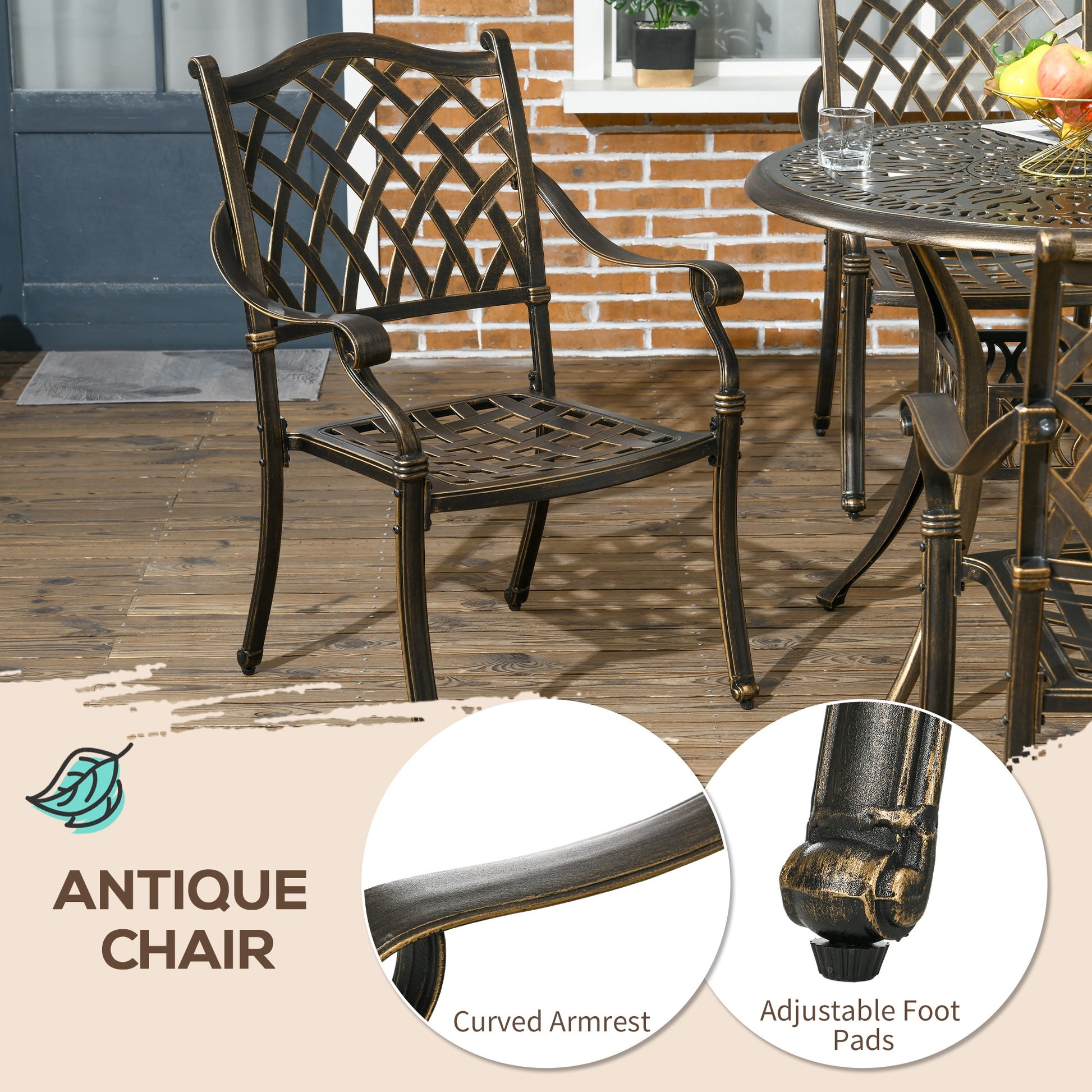 Outsunny Vintage-Inspired 5-Piece Cast Aluminum Outdoor Dining Set with Umbrella Hole - Includes 4 Chairs and Round Table for Patio and Garden - ALL4U RETAILER LTD