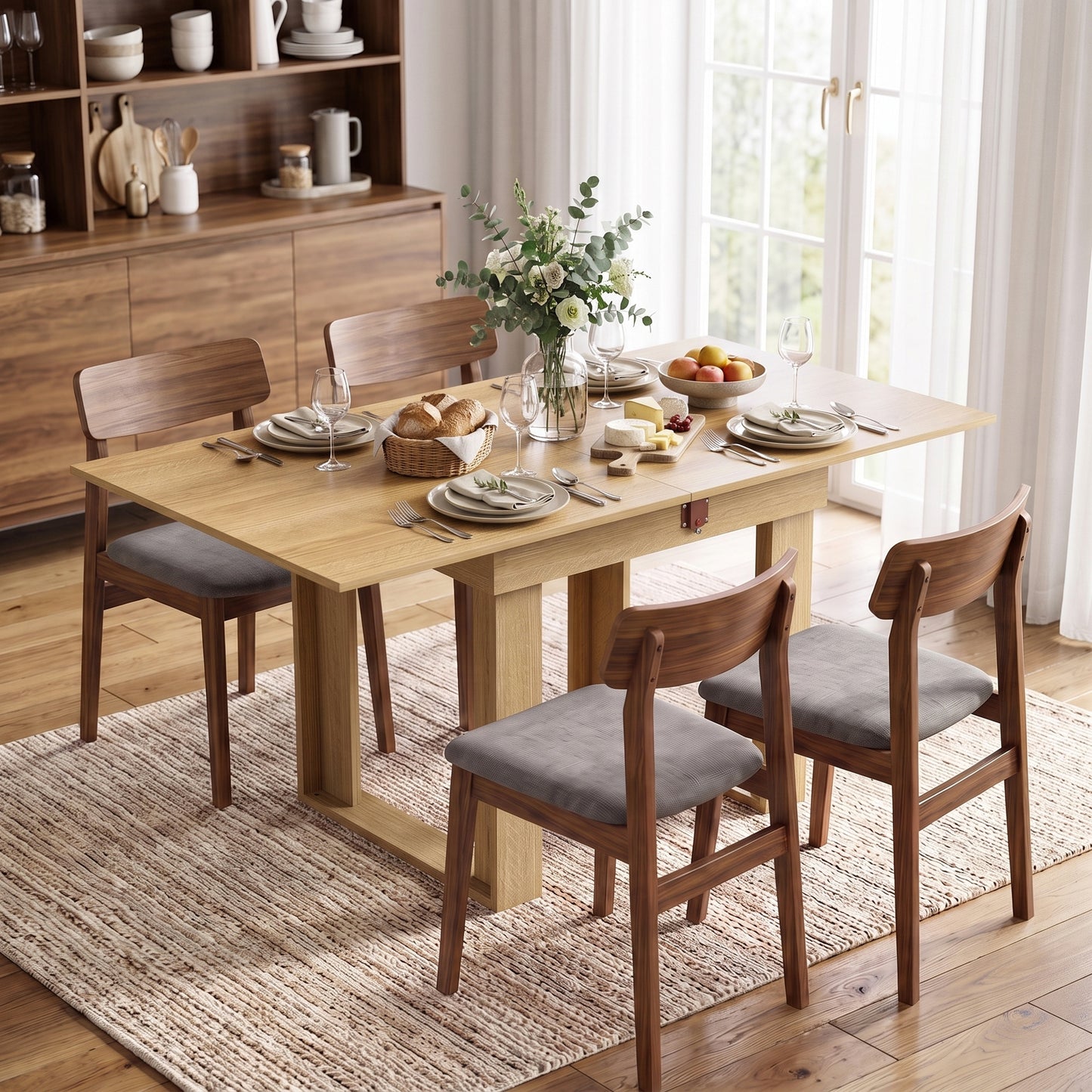 Homcom Folding Dining Table With Under Storage And Oak Effect Extension