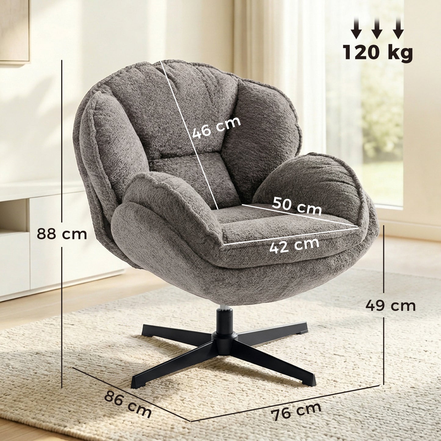 HOMCOM Modern Wingback Velvet Accent Chair with Swivel and Four Star Base in Grey