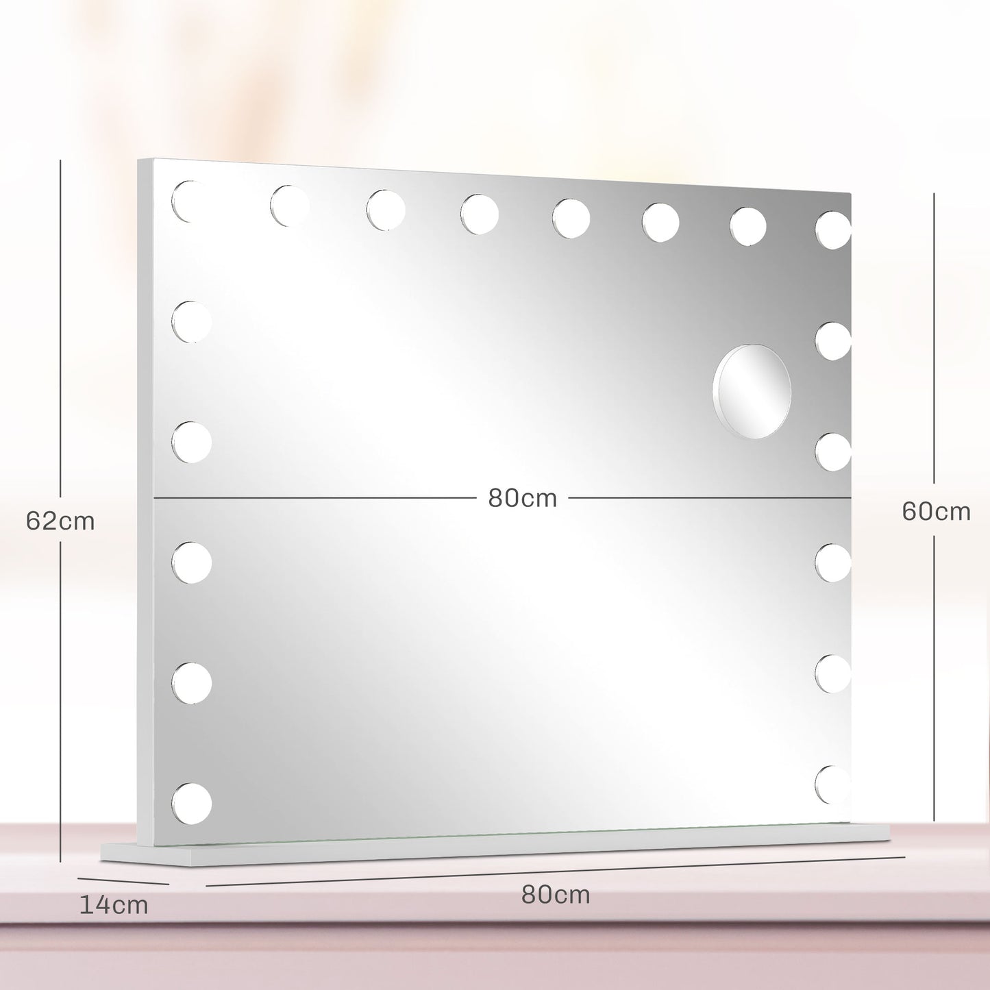 HOMCOM Hollywood Vanity Mirror With Lights 80x62 cm Large Lighted Makeup Mirror 18 LED 10X Magnifying USB Charging Port