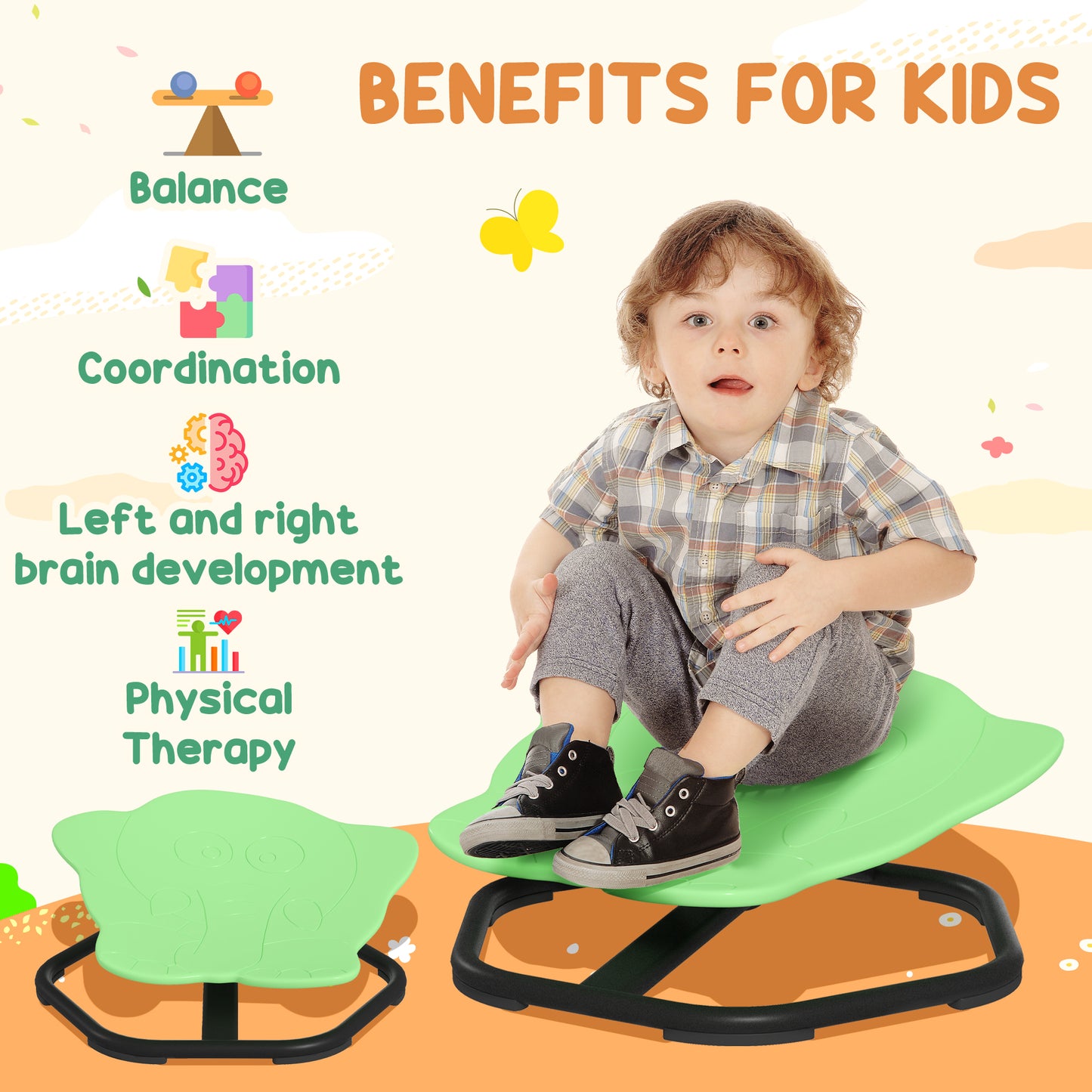 AIYAPLAY Elephant Shaped Spinning Chair For Autism Ages 3 To 6 Green Sensory Seat
