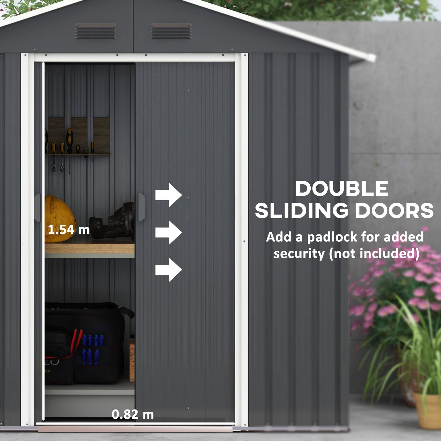 Outsunny 6.5x3.5ft Outdoor Metal Storage Shed with Double Sliding Doors and Ventilation in Dark Grey - ALL4U RETAILER LTD