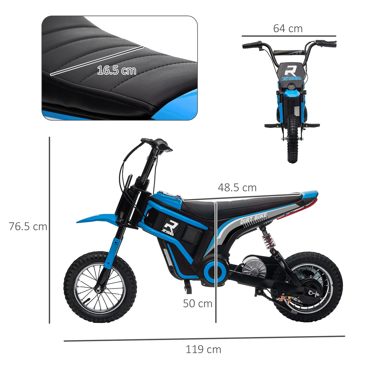 HOMCOM 24V Kids Electric Motorcycle with Twist Throttle, Music & Horn - Blue, 12" Pneumatic Tires, Max Speed 16km/h - ALL4U RETAILER LTD