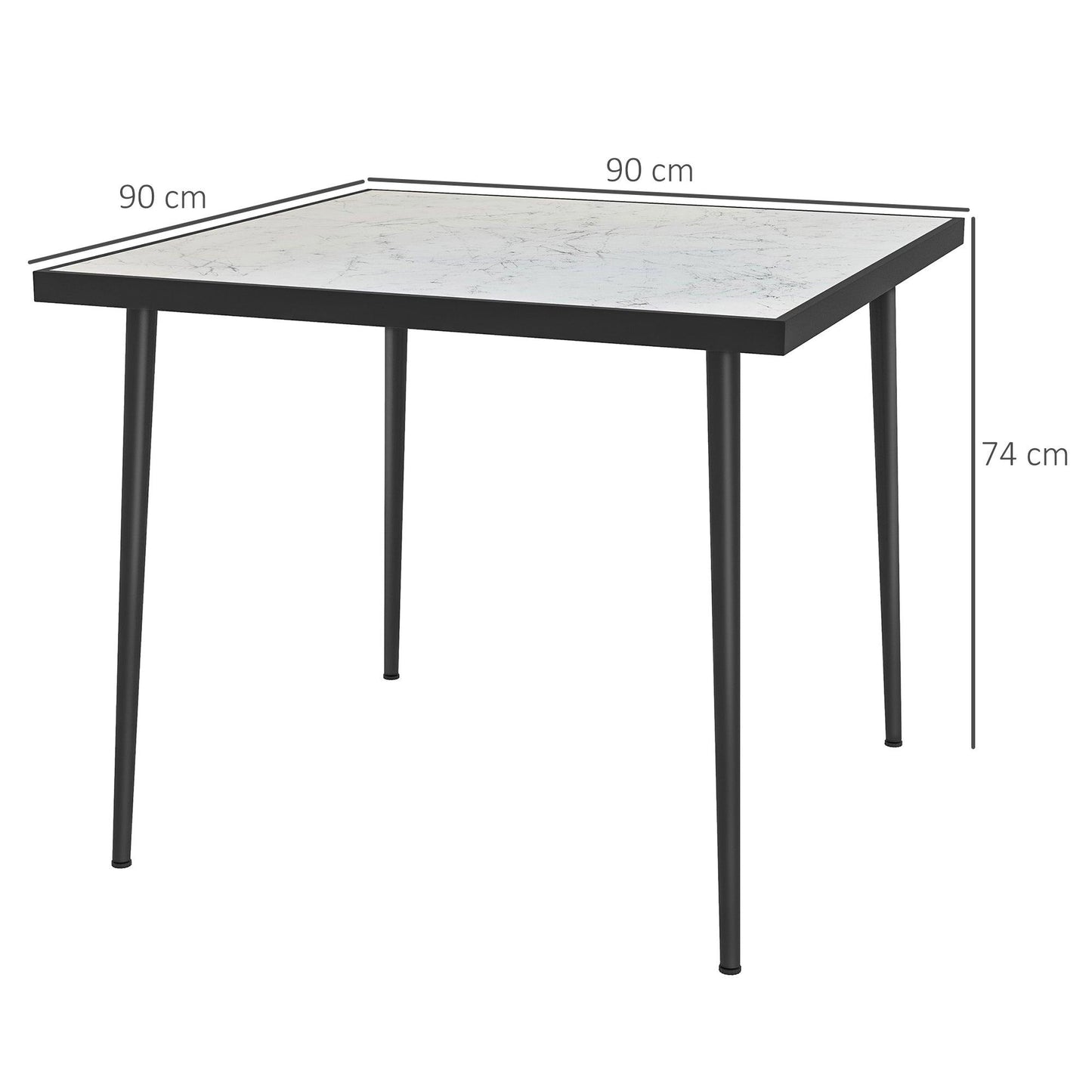 Outsunny Square Garden Table, Outdoor Dining Table for 4 with Marble Effect Tempered Glass Top and Steel Frame for Patio, White - ALL4U RETAILER LTD