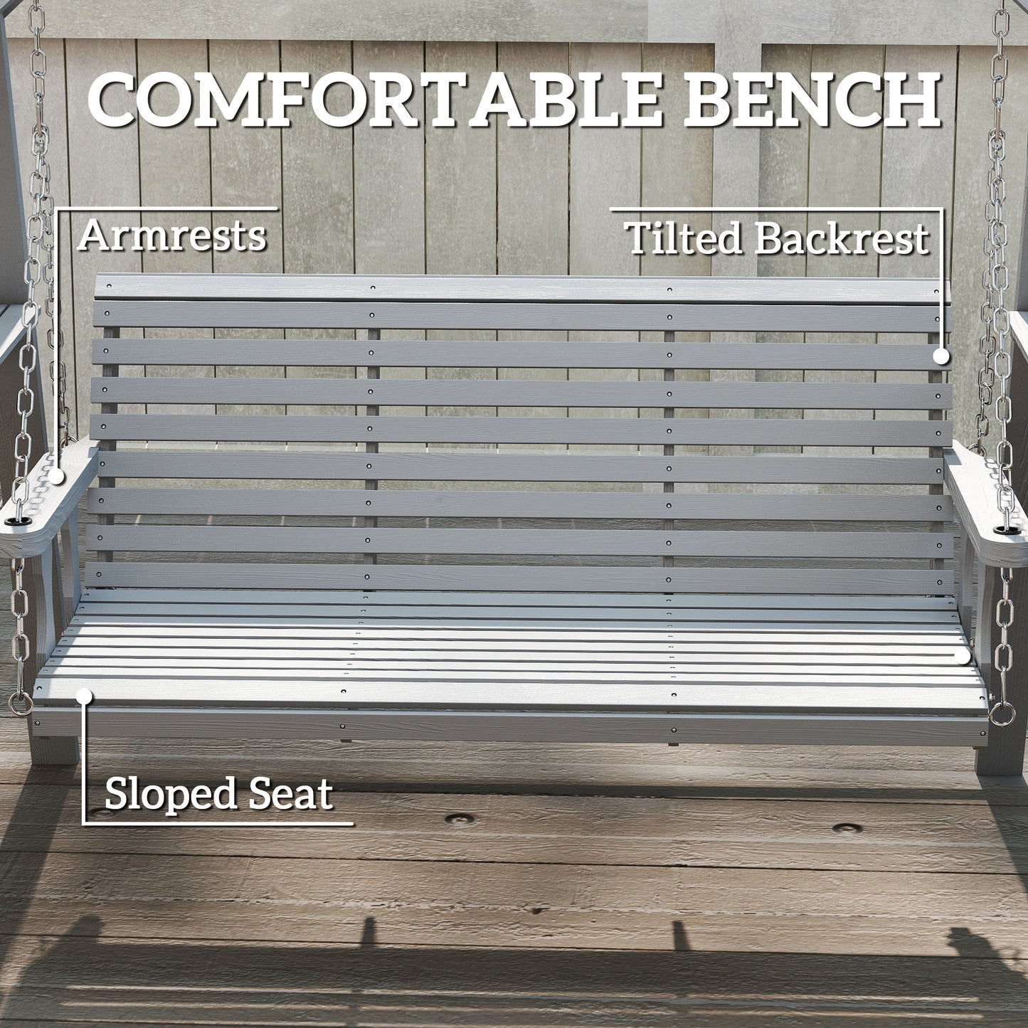 Outsunny Three Seater Wooden Swing Bench With Side Tables Outdoor Garden Furniture In Dark Grey