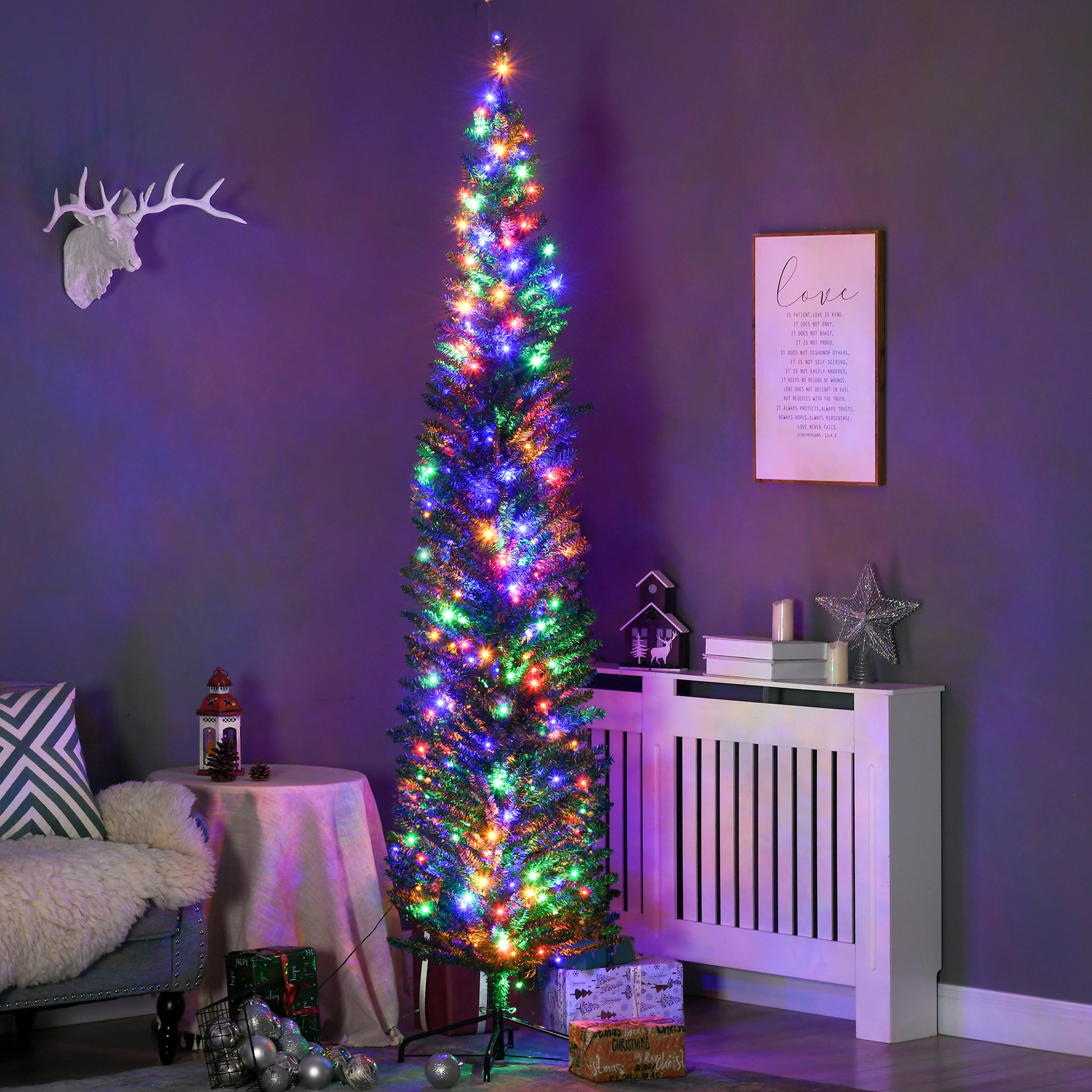 HOMCOM 7.5' Pre-lit Pencil Christmas Tree with LED Lights - ALL4U RETAILER LTD