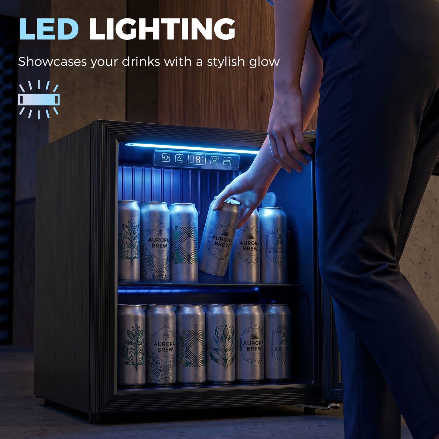 HOMCOM 50L Drinks Fridge 48 Can Under Counter Freestanding Beer Fridge With LED Light