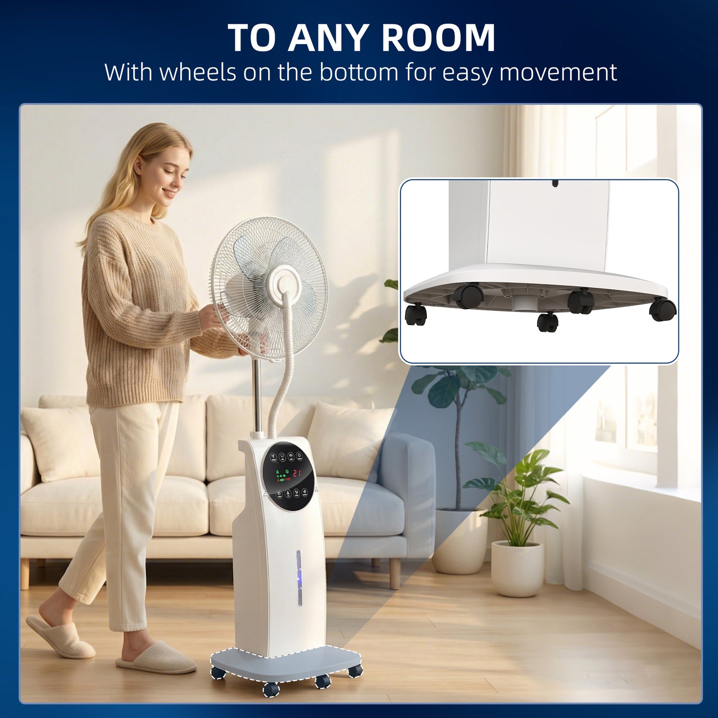 HOMCOM 16 Inch Pedestal Fan With Water Mist Spray Humidifying Misting Fan White
