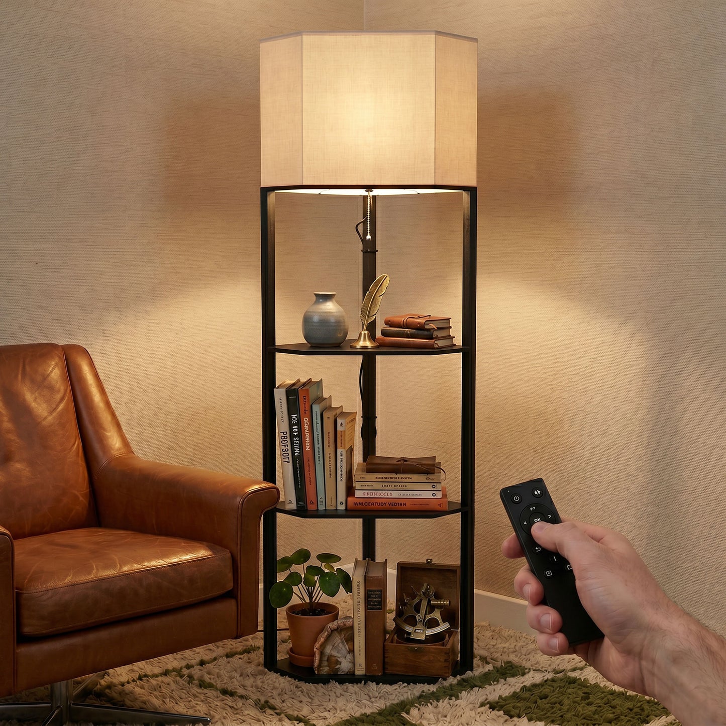 HOMCOM Corner Floor Lamp With Shelves And Dimmable Lights 3000K 4000K 6000K Color Temperature