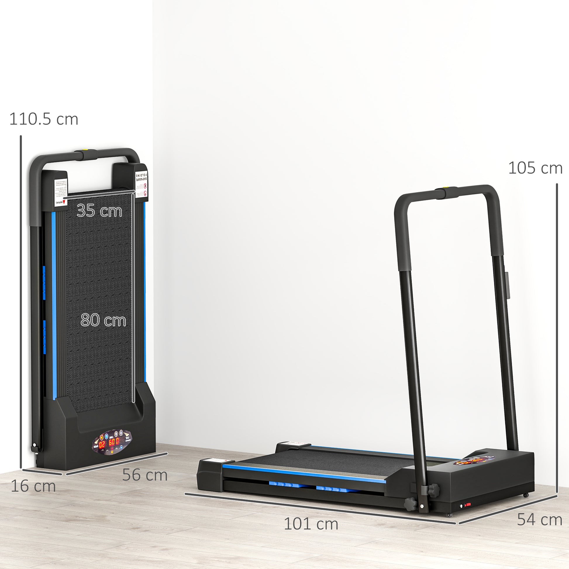 HOMCOM Compact Motorized Folding Treadmill with LCD Display - Blue - ALL4U RETAILER LTD