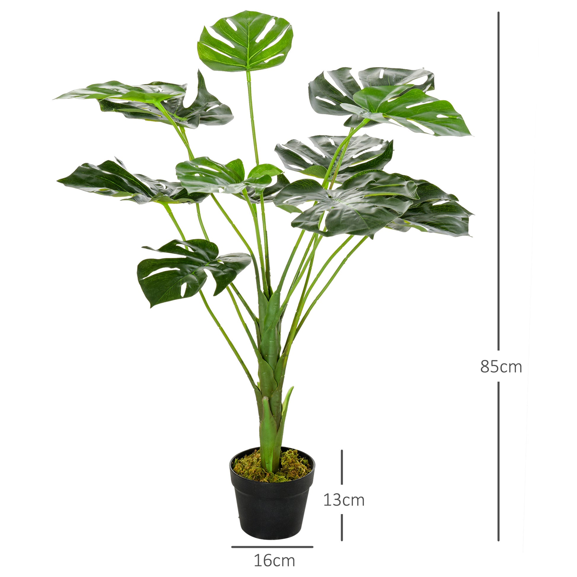 Outsunny Set of 2 Realistic Artificial Monstera Plants in Cement Pot for Indoor and Outdoor Décor, 85cm Height, Lush Green Foliage - ALL4U RETAILER LTD