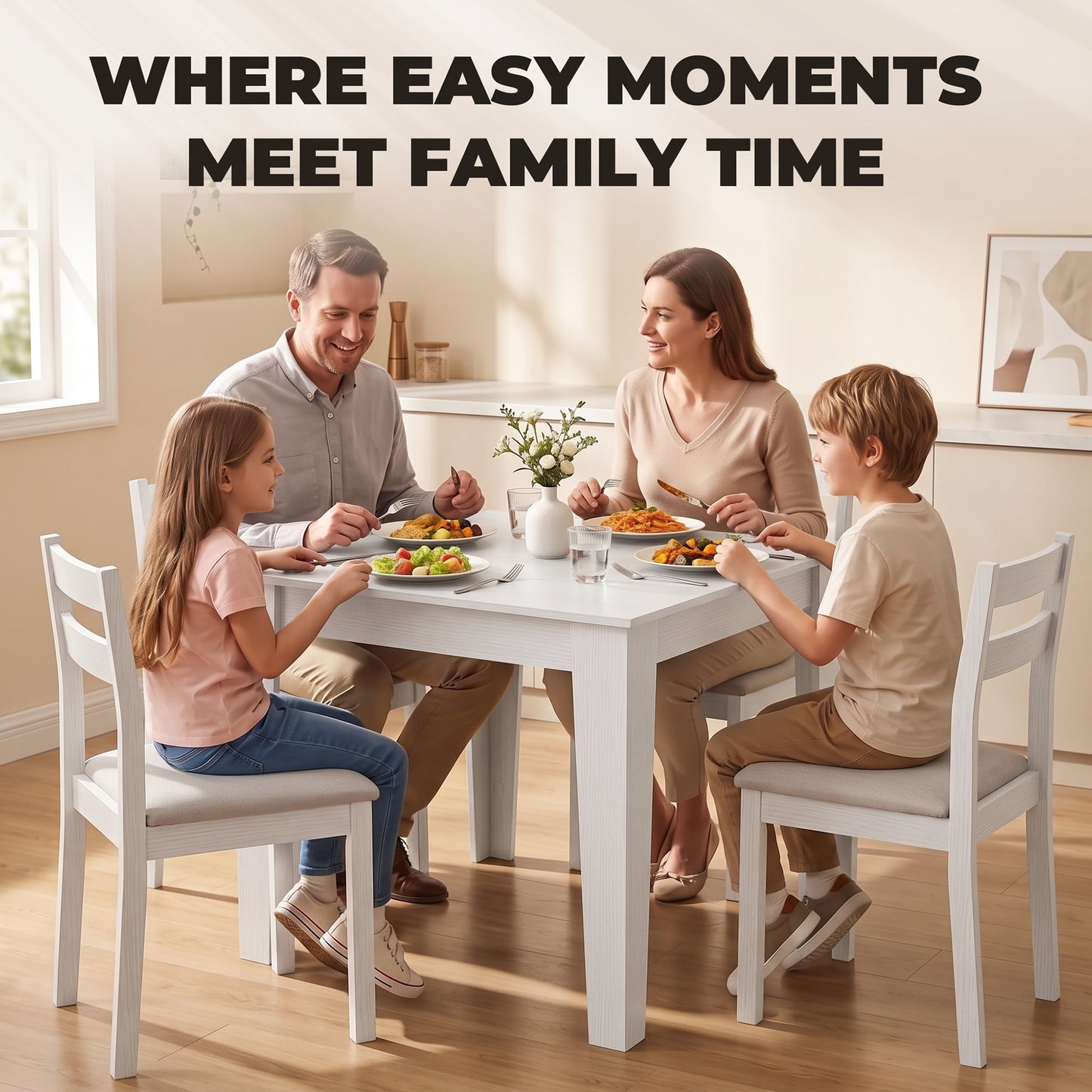 Homcom White Square Dining Table For Four People Modern Kitchen