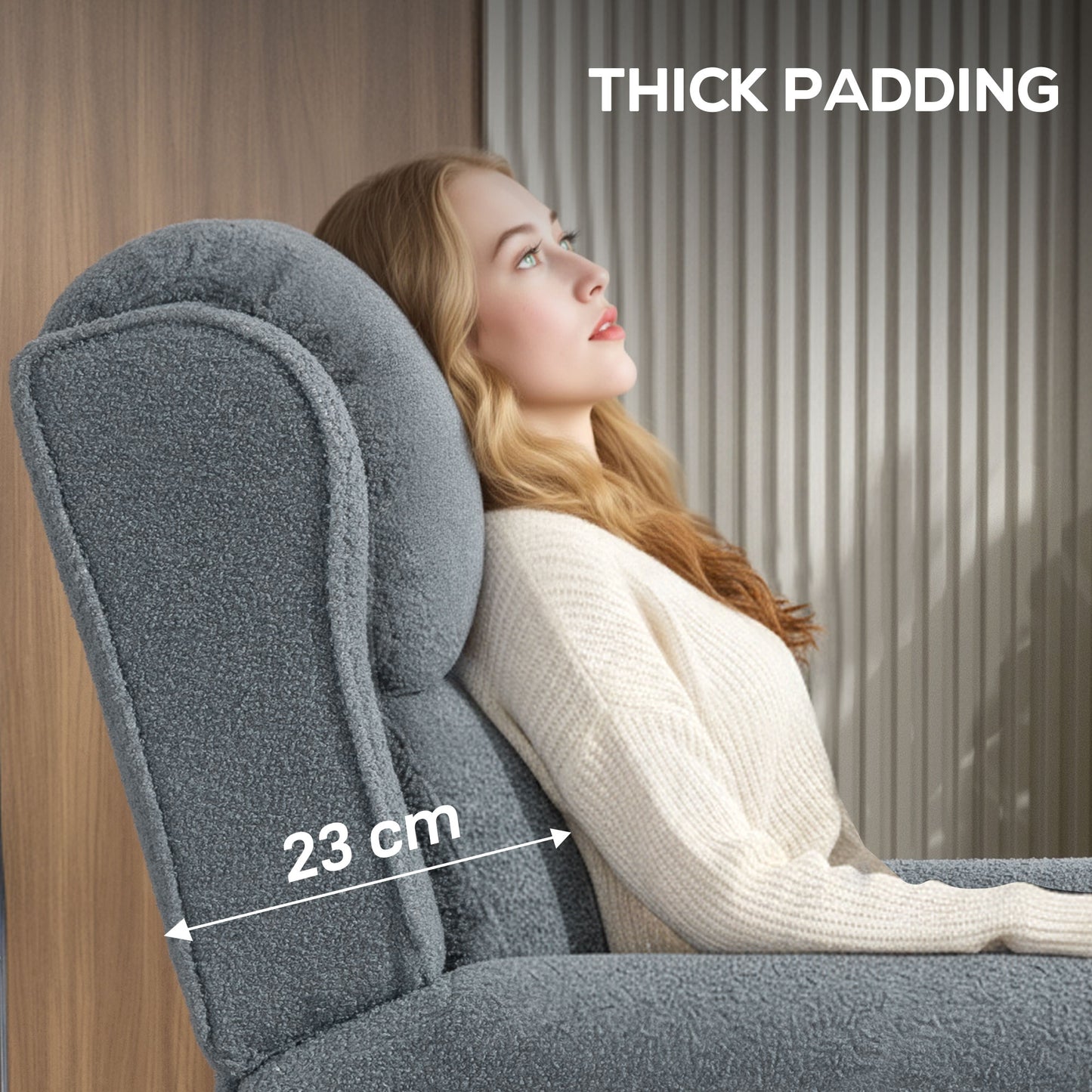 HOMCOM Recliner Armchair With Extended Leg Rest Grey Teddy Fleece Fabric For Tall People 132 Degree Manual Recline