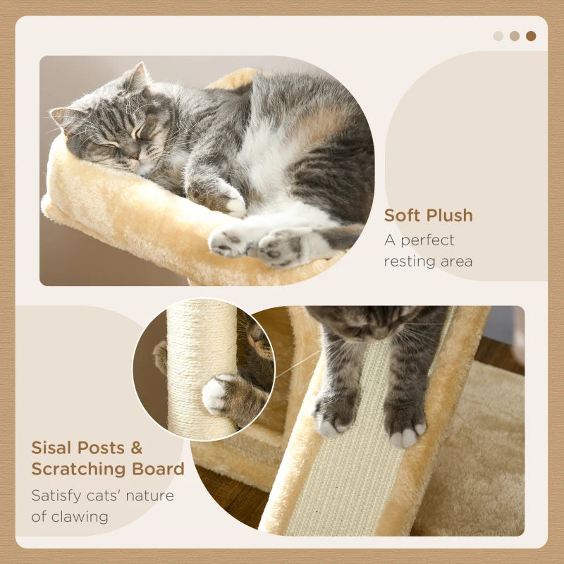 PawHut Sisal Cat Rest & Play Activity Tree with 2 Houses - Cream White | Pet Furniture - ALL4U RETAILER LTD