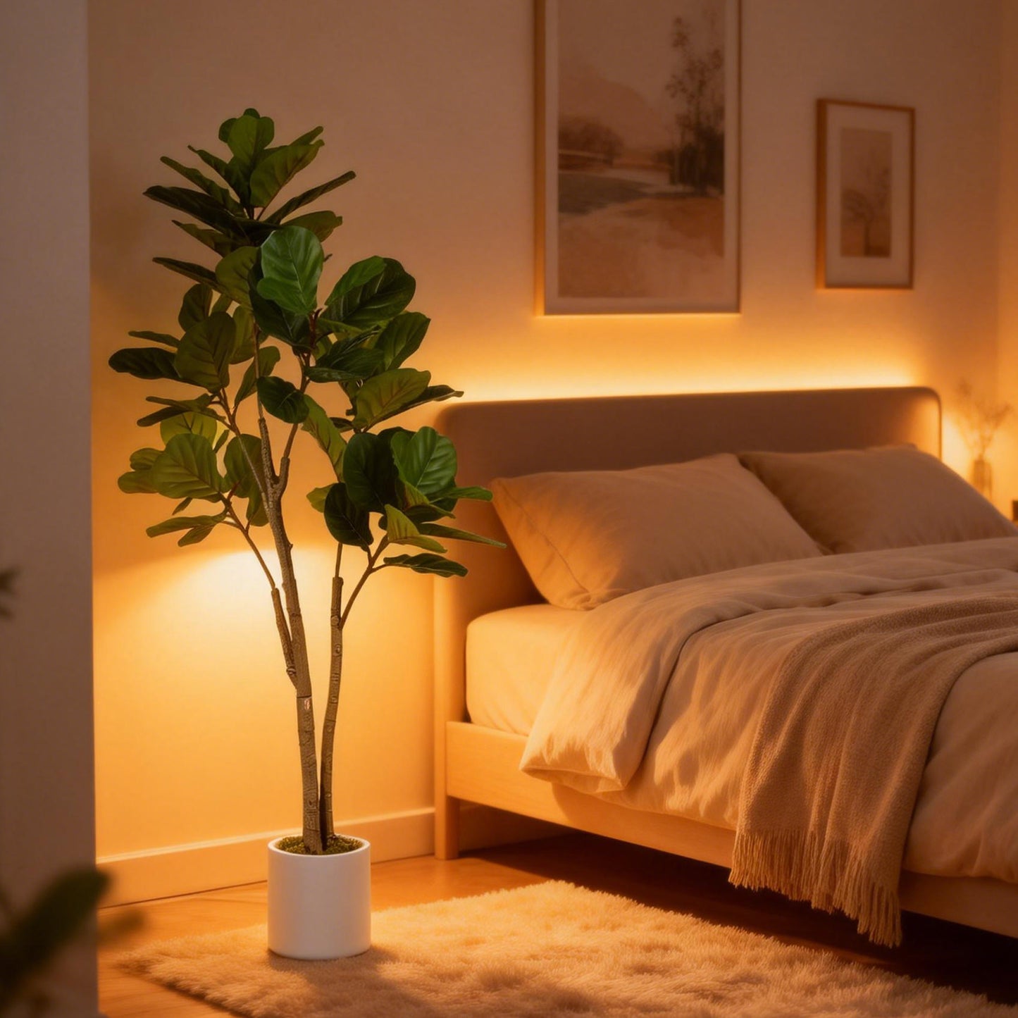 HOMCOM 150cm Artificial Ficus Tree in White Cement Planter with Weighted Base for Realistic Green Indoor Decor
