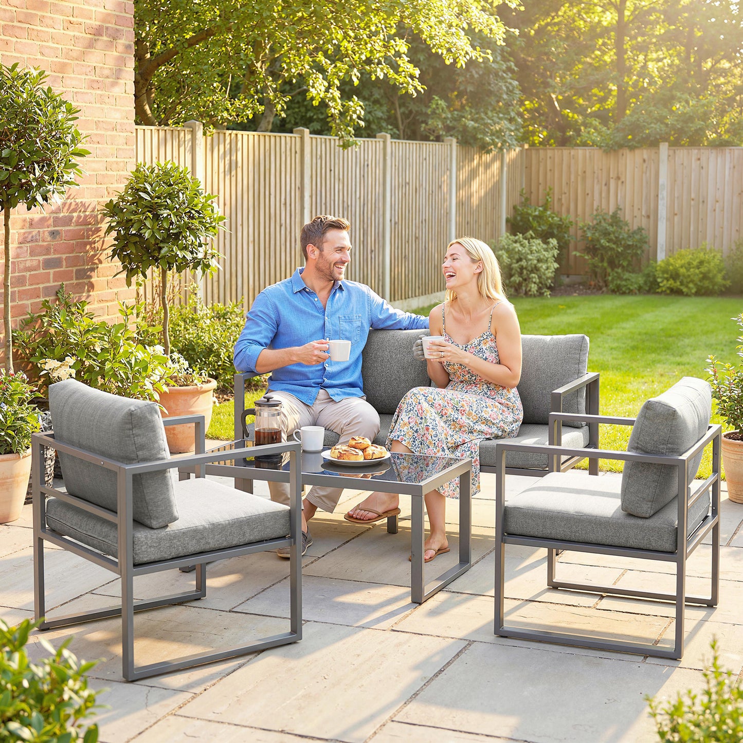 Outsunny 4 Piece Outdoor Patio Garden Furniture Set With 3 Seater Sofa Armchairs And Coffee Table