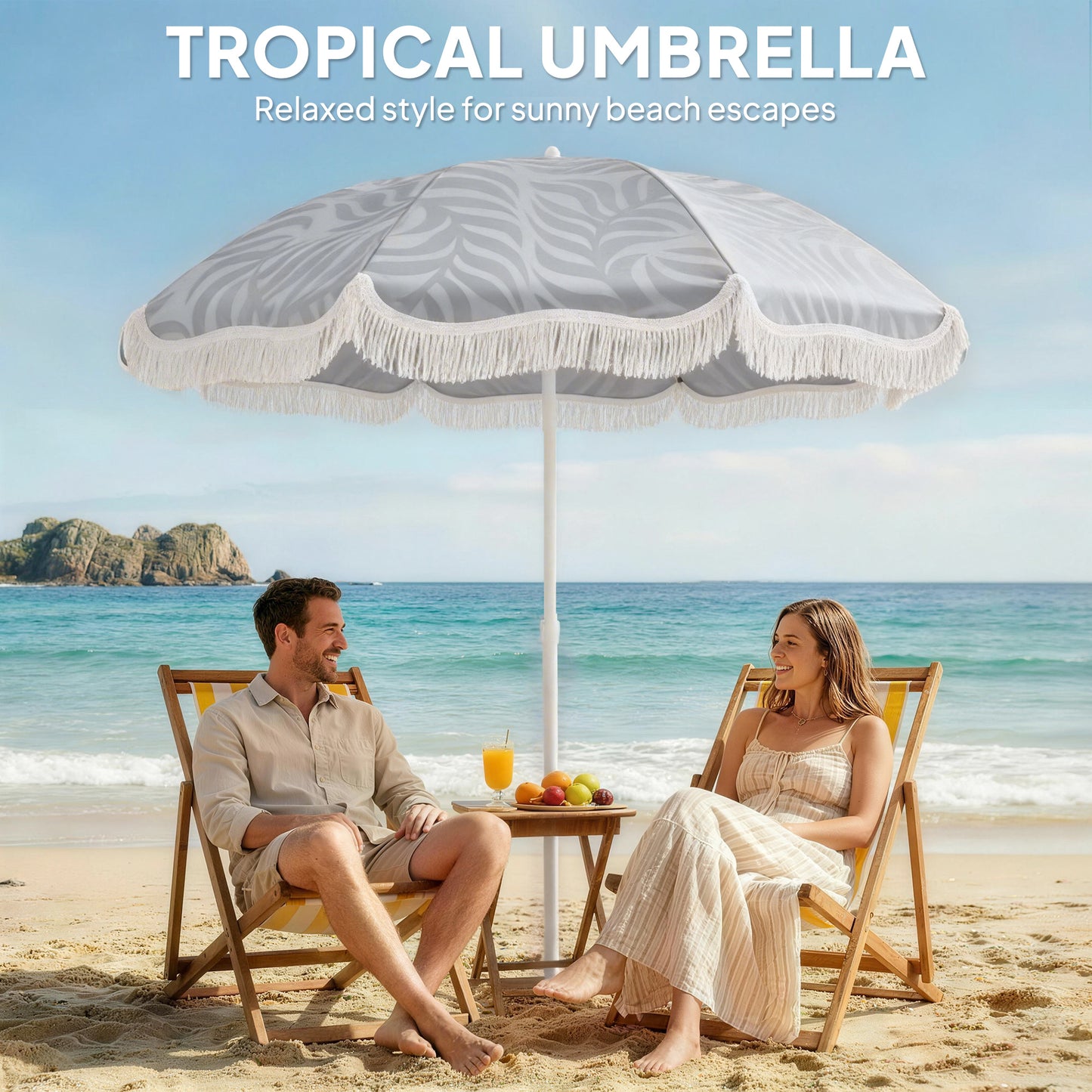 Outsunny 1.8 m Beach Umbrella Parasol With Sand Anchor Portable Tilting Garden Parasol Adjustable Height Light Grey