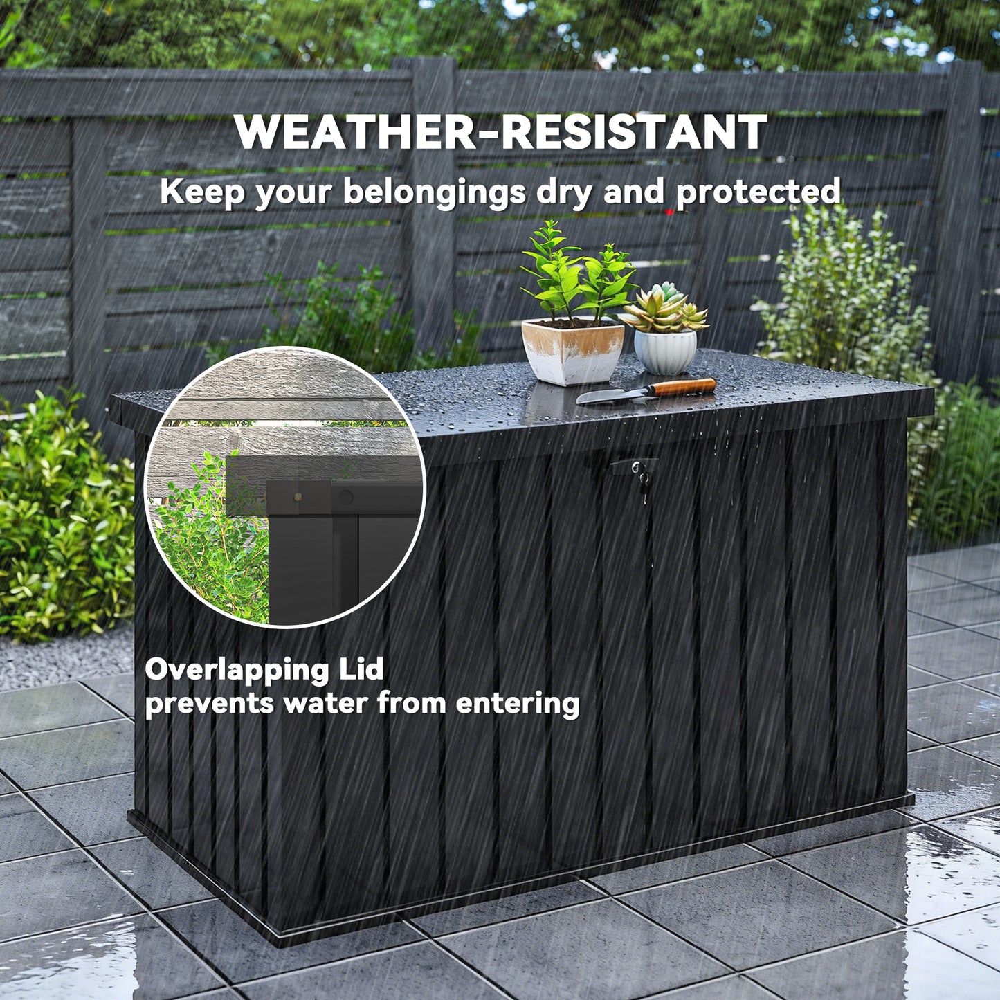 Outsunny 400L Galvanised Steel Garden Storage Box Black Weatherproof Outdoor Cushions Tools Storage