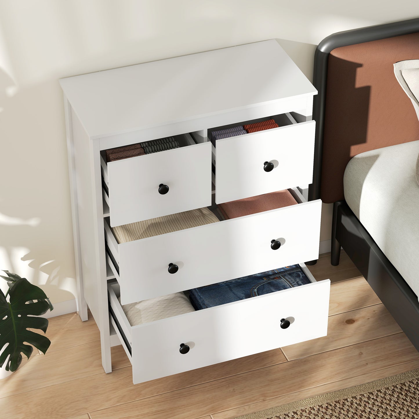 HOMCOM Modern 4 Drawer Chest Of Drawers White Dresser For Living Room Hallway Entryway