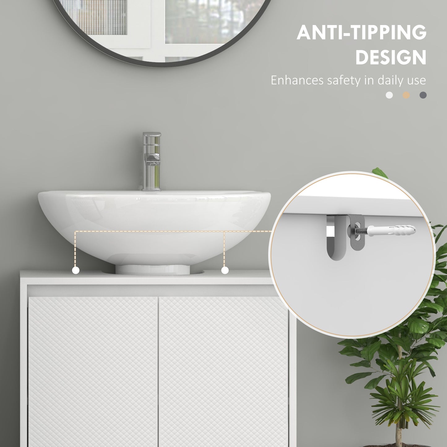 HOMCOM Freestanding Under Sink Cabinet For Bathroom With Two Doors And Shelf White Diamond Pattern Doors U Shaped Cutout