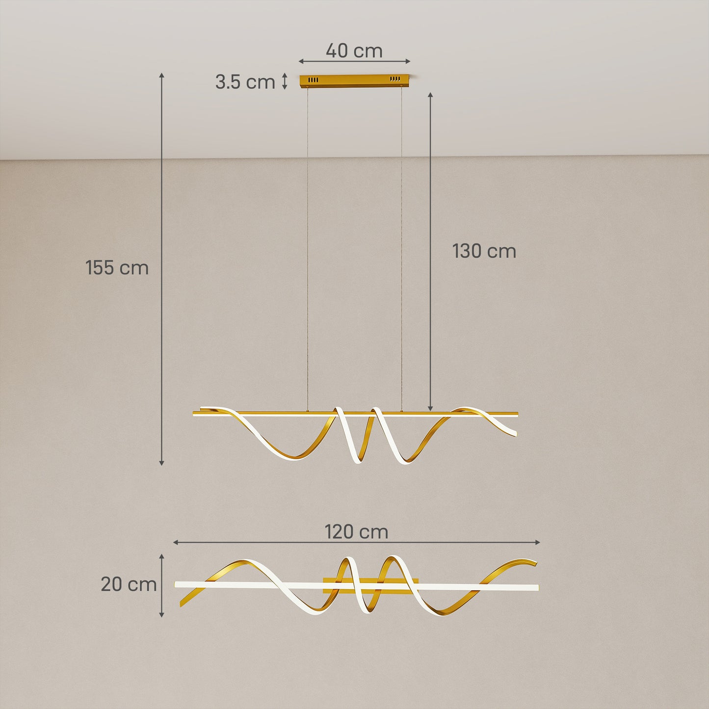 HOMCOM Pendant Light With Three Colour Temperatures Gold Tone Modern Ceiling Fixture Dimmable Ambient And Task Lighting