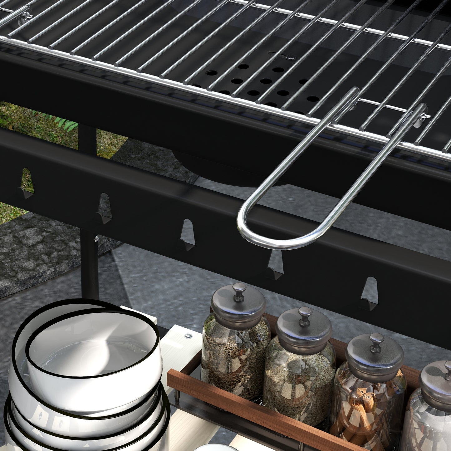 Outsunny Charcoal Barbecue Grill With Adjustable Height Portable Trolley And Ash Catcher And Wheels For Party Black