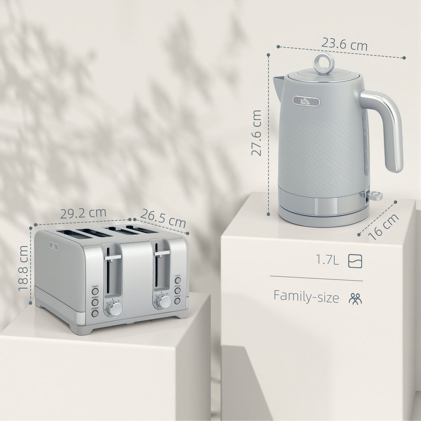 HOMCOM Sleek Textured Kettle And Four Slice Toaster Set In Grey With Otter Thermostat