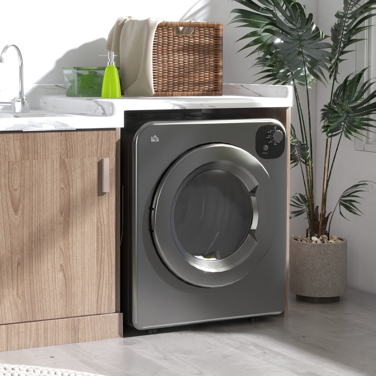 HOMCOM Compact 6kg Vented Tumble Dryer - Freestanding, Wall-Mountable, Stackable & Portable with 7 Drying Programs in Grey - ALL4U RETAILER LTD