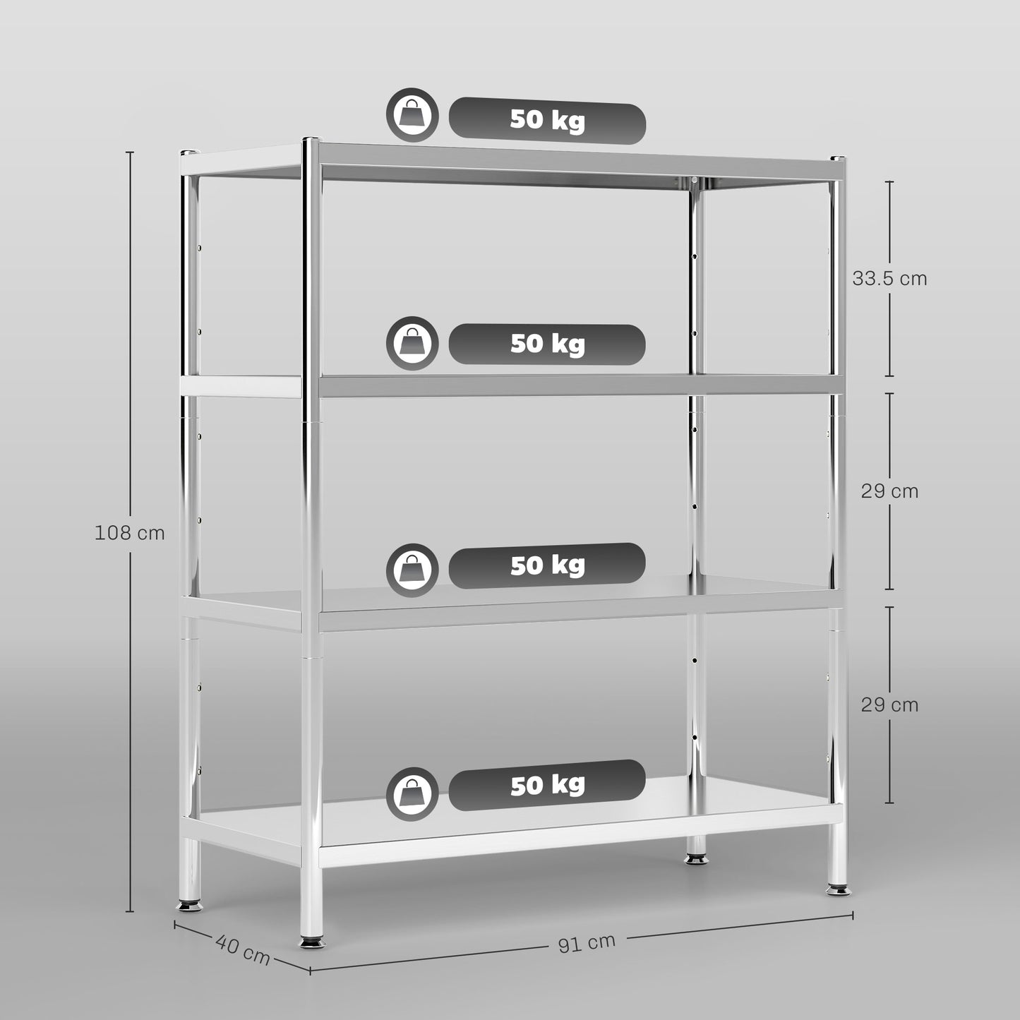HOMCOM 4 Tier Stainless Steel Bakers Rack With Storage For Small Spaces And Microwave Stand Adjustable Shelves