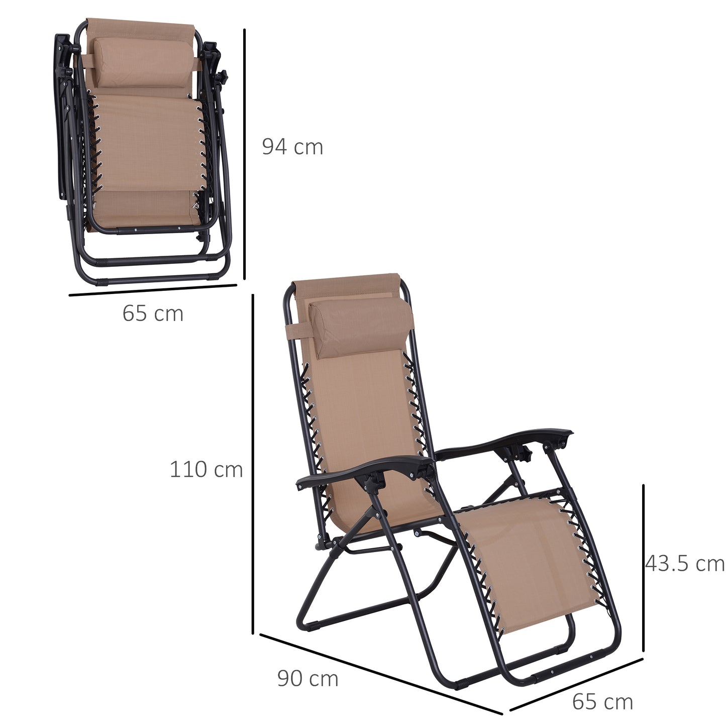 Outsunny Zero Gravity Chair Set of 2 Outdoor Folding Reclining Sun Loungers with Head Pillow Metal Frame Beige