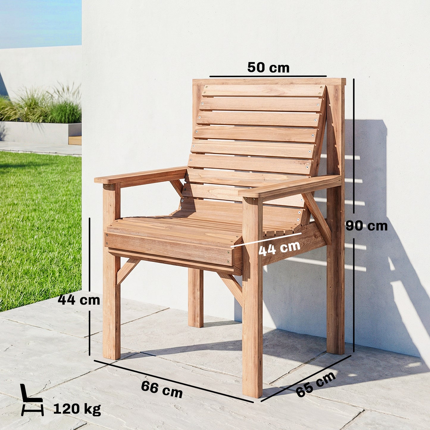 Outsunny Wooden Garden Dining Chair Outdoor Armchair With Curved Seat And Wide Armrests Natural Wood Finish