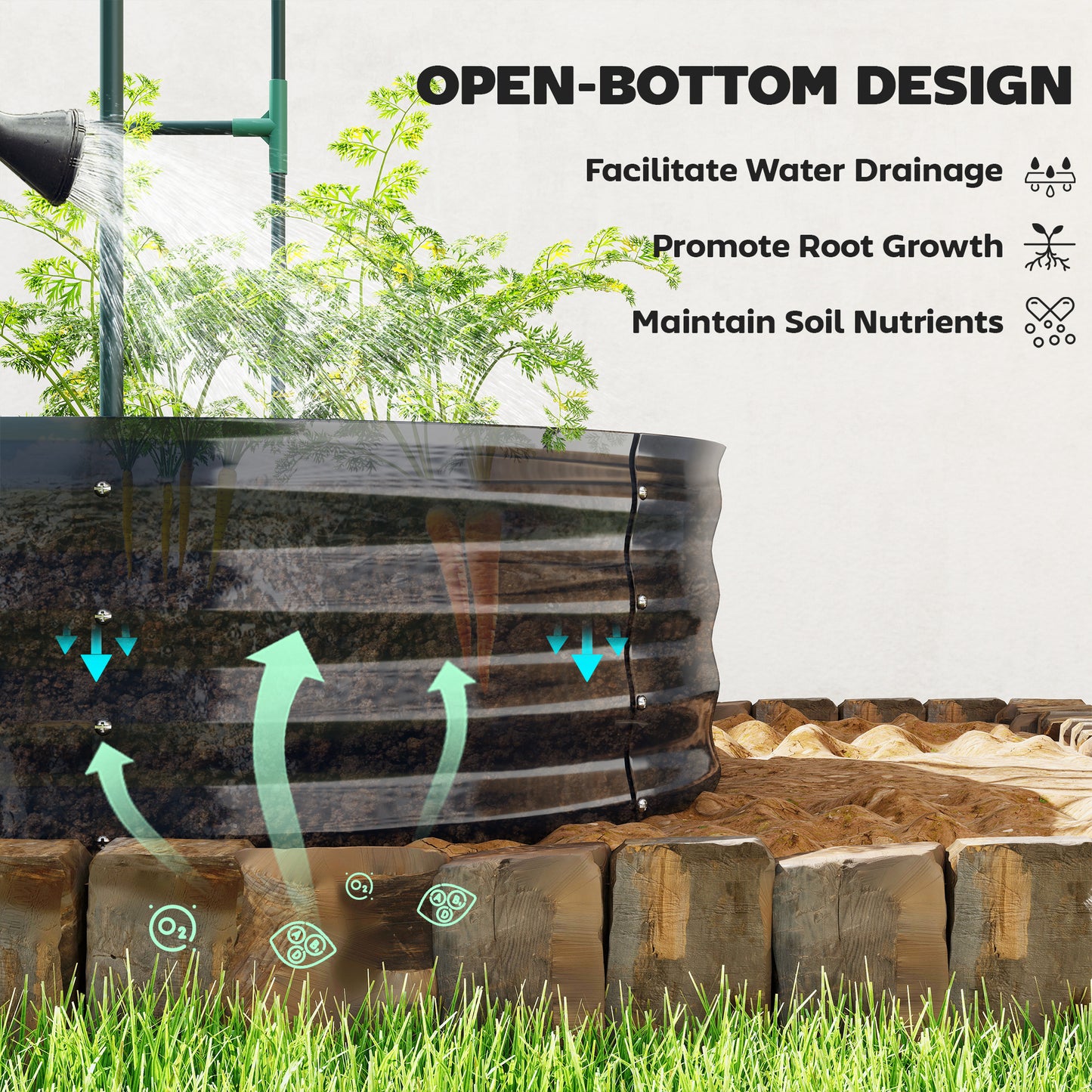 Outsunny Galvanised Raised Garden Bed With Arched Trellis 5 x 3 x 6ft Open Bottom Dark Grey