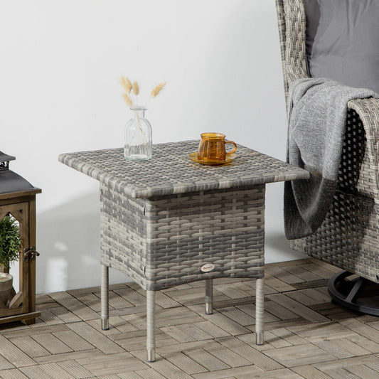 Outsunny PE Rattan Outdoor Coffee Table, Modern Rattan Side Table, Mixed Grey - ALL4U RETAILER LTD