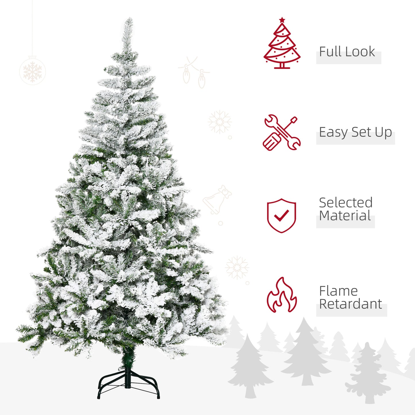 HOMCOM Snow-Flocked 6-Foot Artificial Christmas Tree with 750 Realistic Branches and Steel Base - ALL4U RETAILER LTD