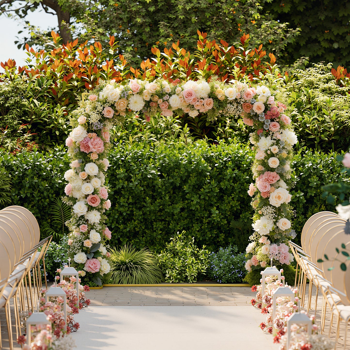Outsunny Gold Finish Wedding Arch Backdrop Stand Six Point Six Feet Square Metal Frame With U Shaped Stakes