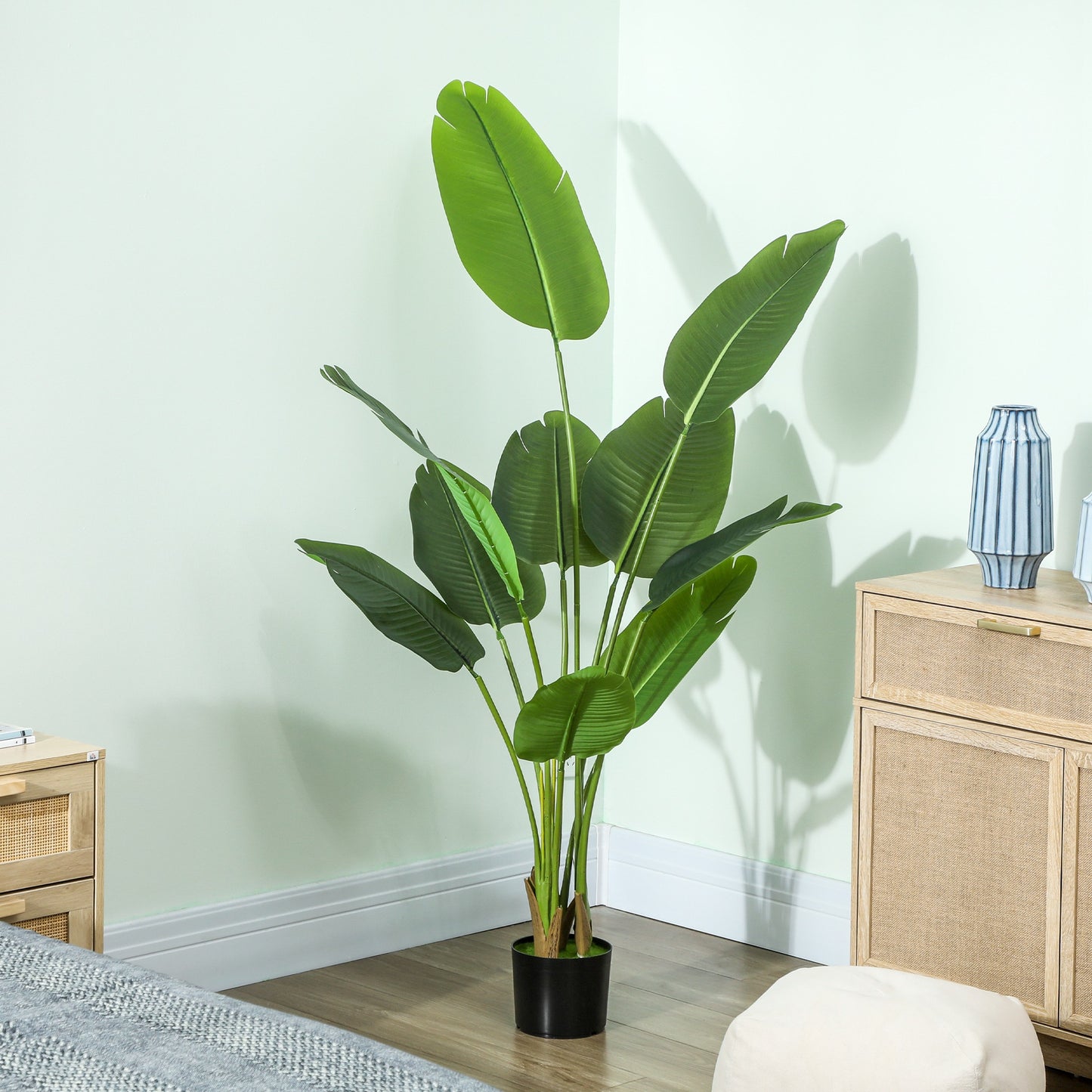 HOMCOM 160cm Tall Artificial Bird Of Paradise Plant Pot With Banana Leaves PEVA Leaves And Flocking For Home Office Decor