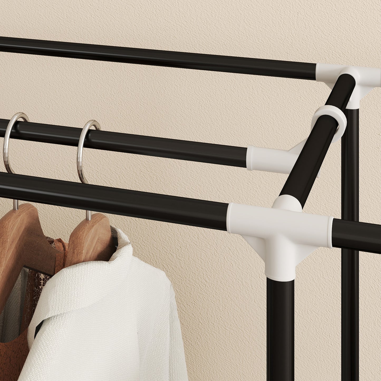 HOMCOM Fabric Wardrobe With Hanging Rail And Ten Shelves Portable Foldable Clothes Storage Dark Grey