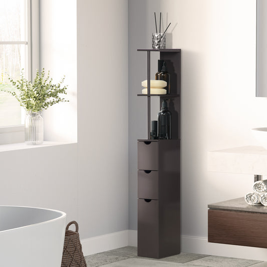 HOMCOM Tall Bathroom Cabinet, Freestanding Slim Bathroom Storage Cabinet with 2-Tier Open Shelf and 2 Drawers for Small Sapce, Narrow Cupboard Storage Unit, Brown