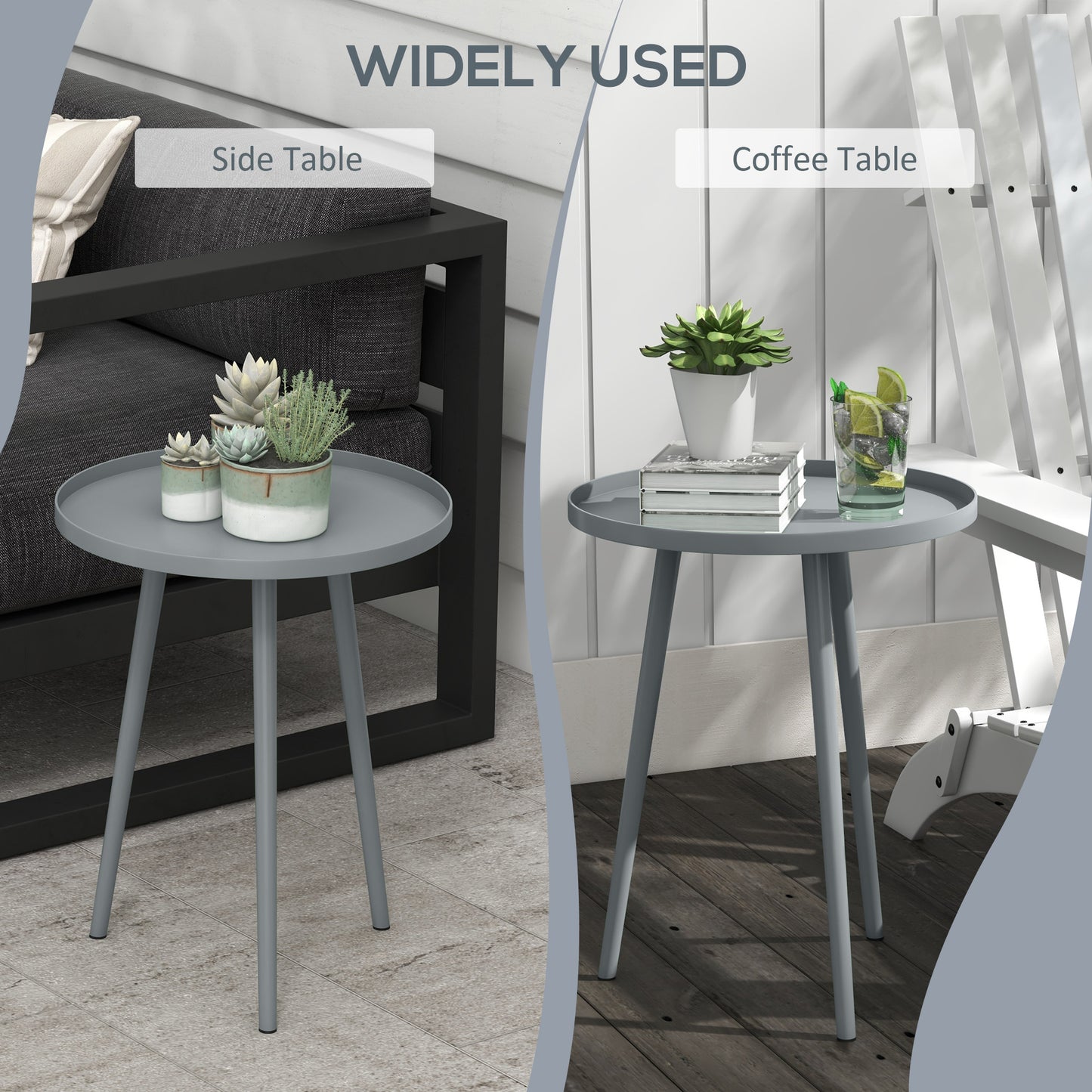 Outsunny Round Garden Coffee Table And Outdoor Side Table With Rounded Steel Edge 40 Cm Diameter 50 Cm High Grey