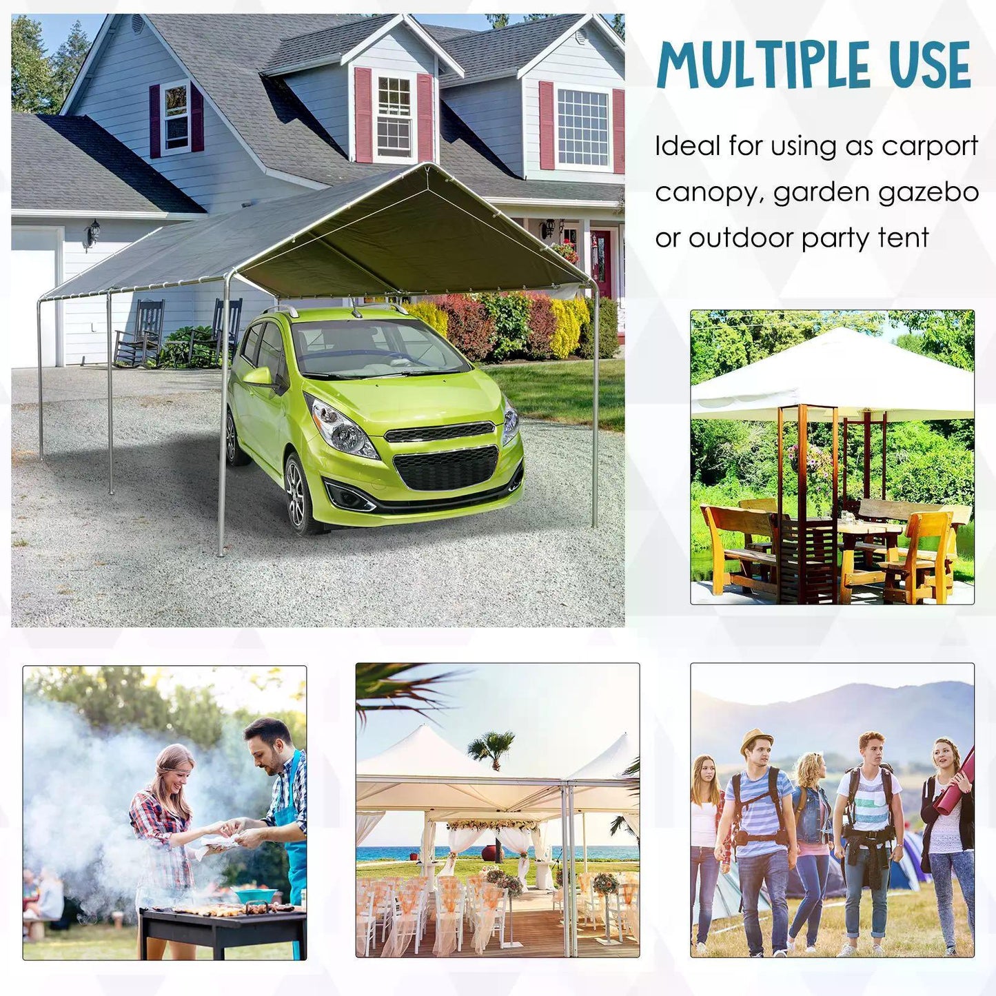 Outsunny 2-Rooms Outdoor Carport Galvanized Steel Frame Tent UV Resistant Grey - ALL4U RETAILER LTD