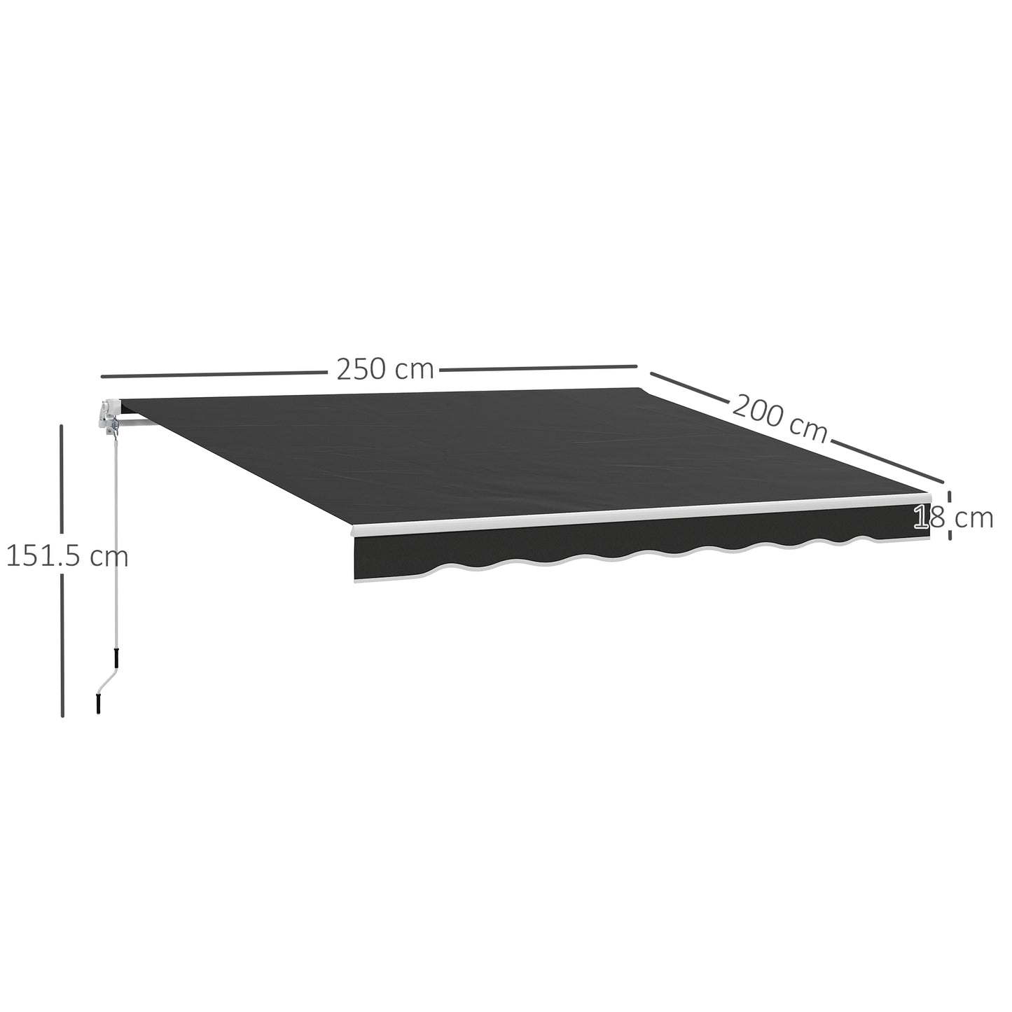 Outsunny Garden Retractable Awning Black 2x2.5m Aluminium Frame With 280Gsm Polyester Canopy Wall Mounted Shade