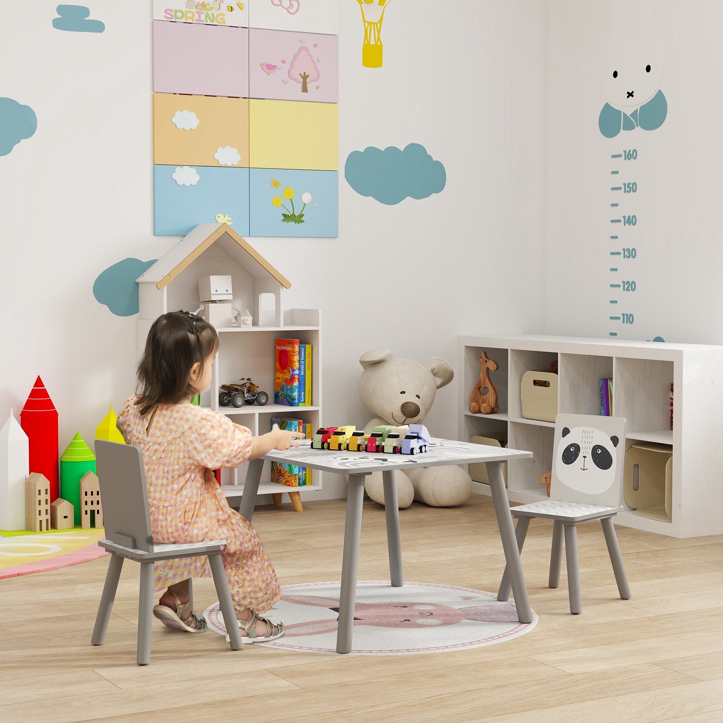 Zonekiz Kids Table And Chair Set For Ages 3 To 8 Grey Toddler Table With 2 Chairs