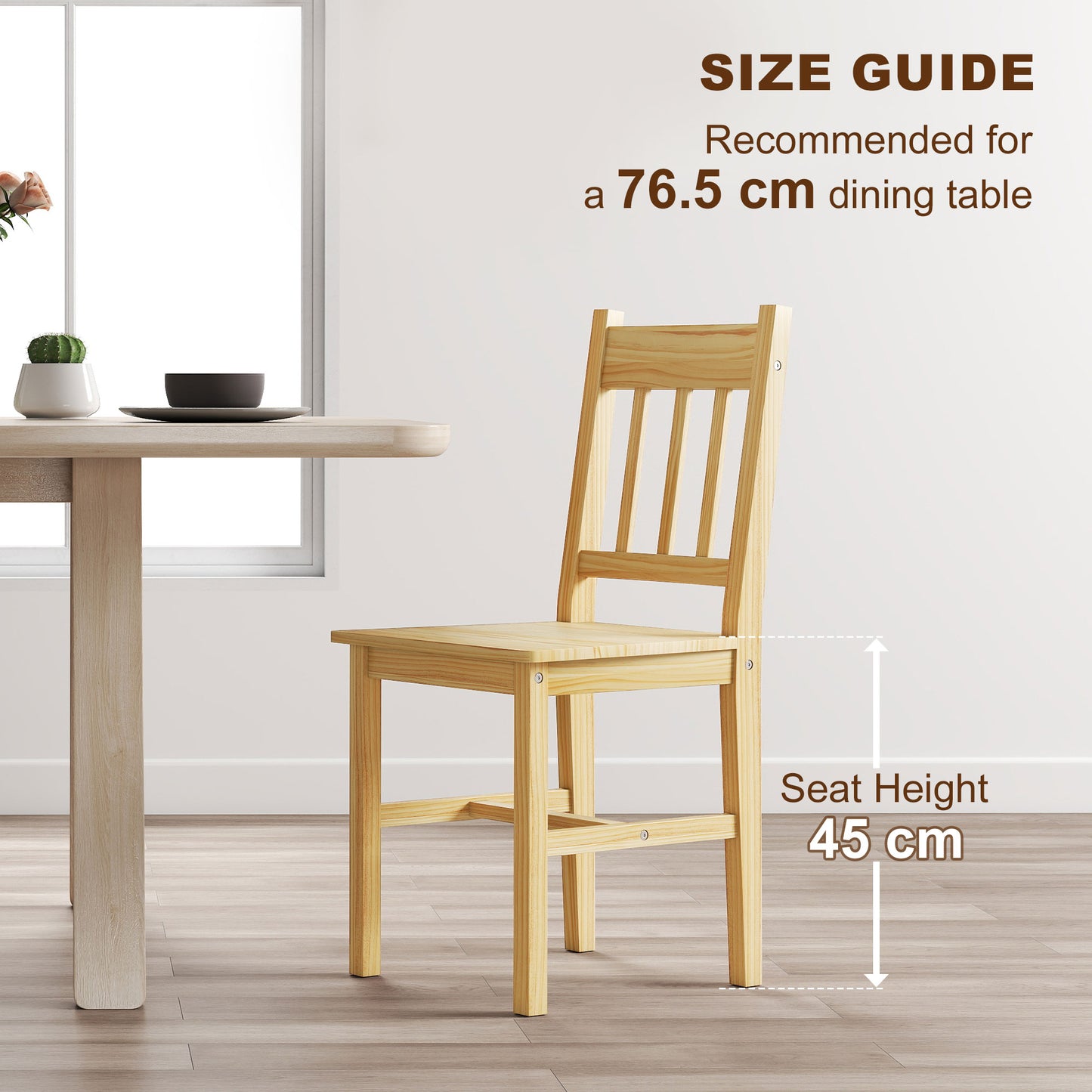 HOMCOM Dining Chairs Set of 2 Natural Pine Wood Slat Back Kitchen and Dining Room Chairs