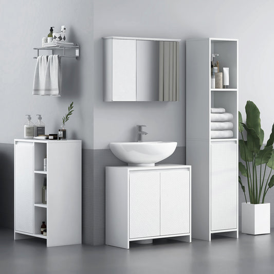 HOMCOM Freestanding Under Sink Cabinet For Bathroom With Two Doors And Shelf White Diamond Pattern Doors U Shaped Cutout