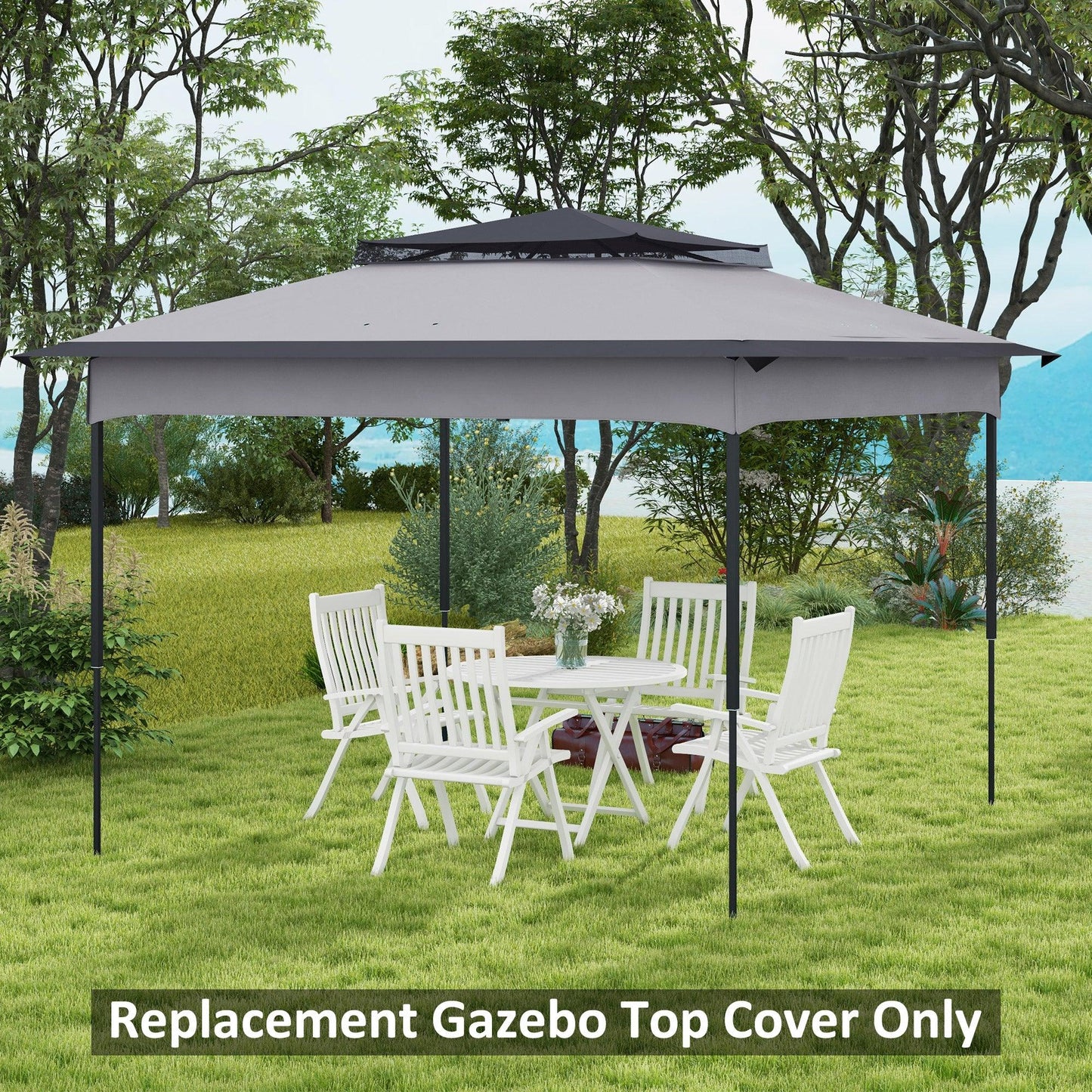 Outsunny Pop up Gazebo Cover, 2-Tier Gazebo Roof Replacement for 3.25m x 3.25m Frame, 30+ UV Protection, Grey - ALL4U RETAILER LTD